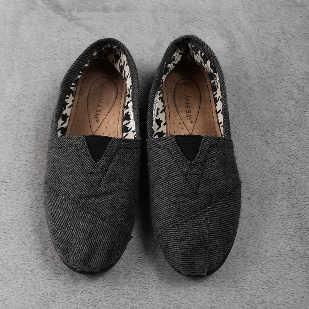 4/$25 Bahama Bay Dark Grey Cloth Slip On Flats
